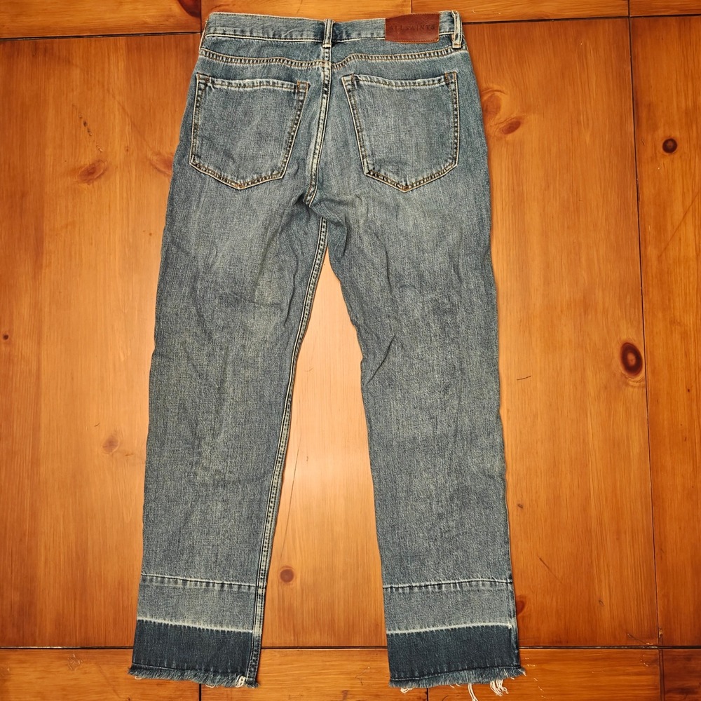 ALLSAINTS Straight Leg Boyfriend Jeans Blue Wash Distressed Cuffs Womens Size 26 - Picture 3 of 8